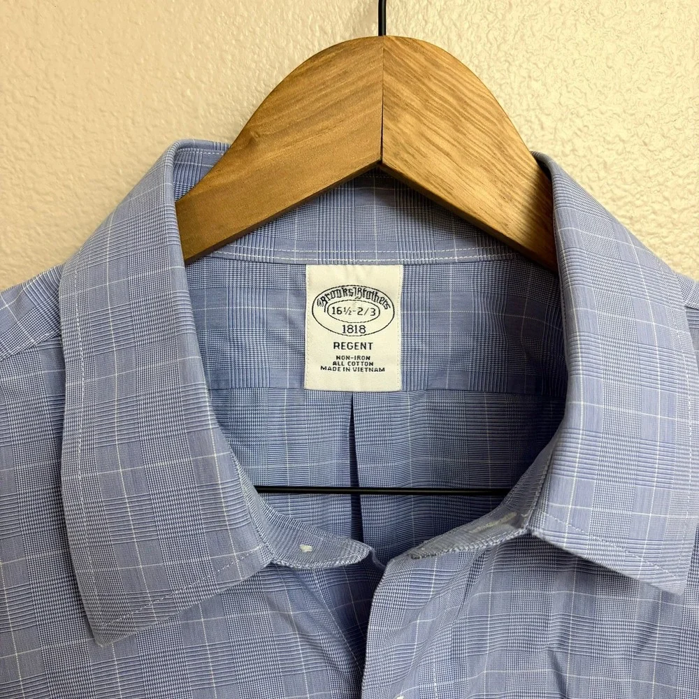 Brooks Brothers Regent Oxford Shirt 16.5-32/33 Blue Windowpane Made USA